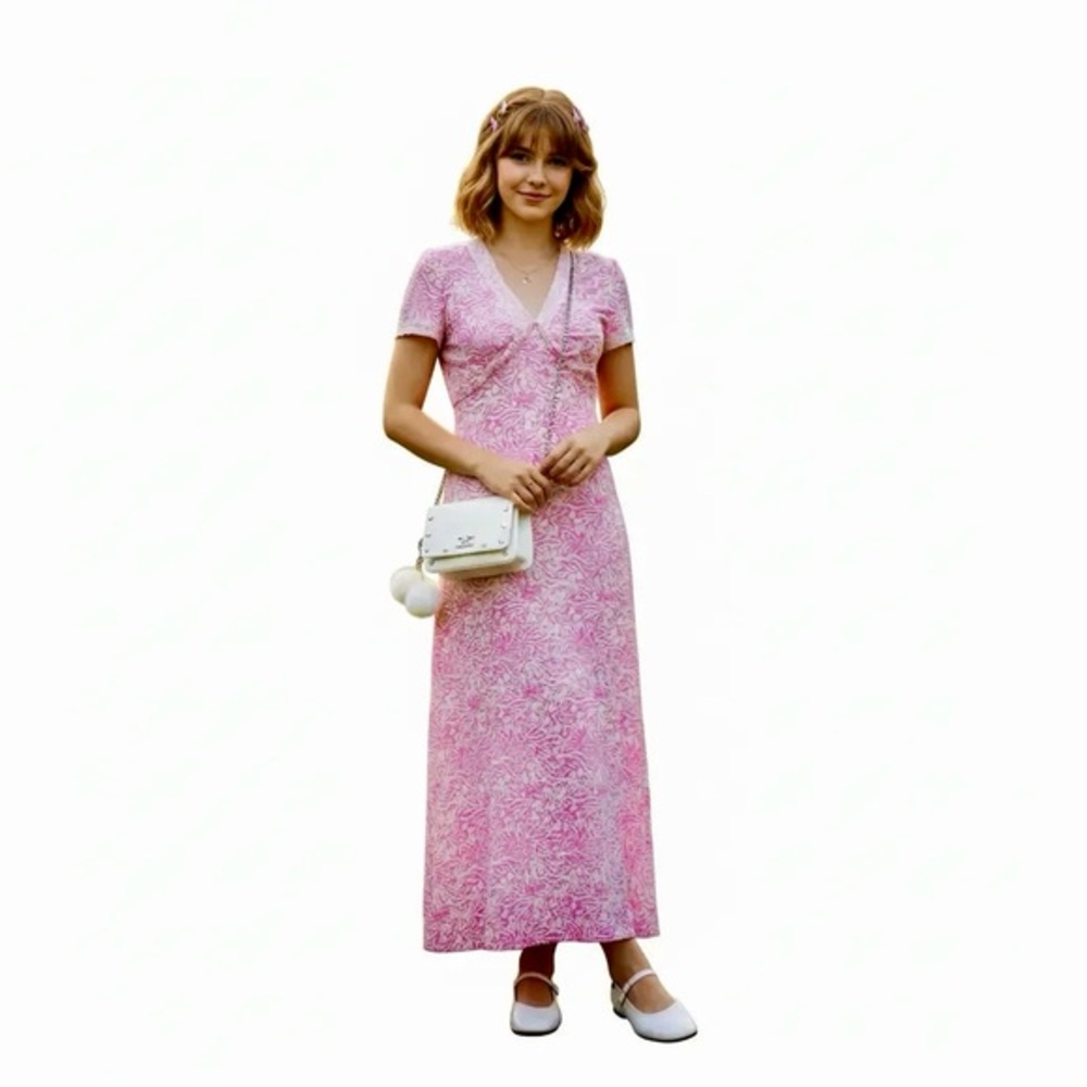 Central Park West Pink Maxi Dress Y2K Babydoll with White Lace NWT S